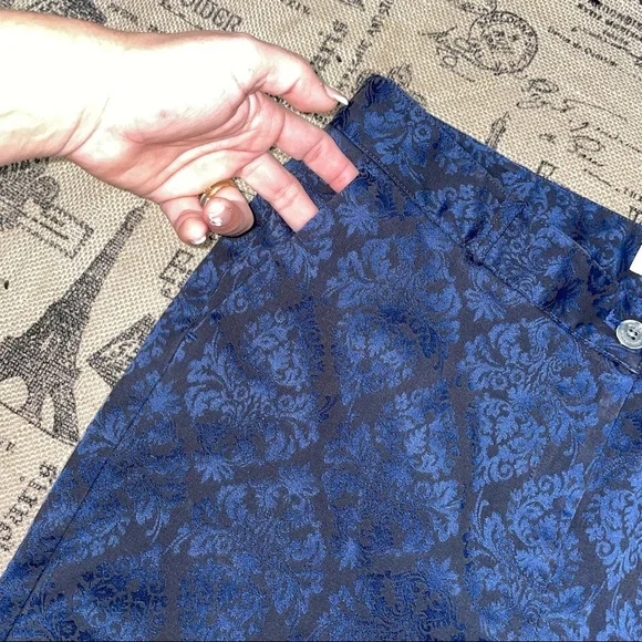 NWOT Michael Michael Kors Navy /Black Metallic Royal damask Print Pant Size 12 - Picture 5 of 10